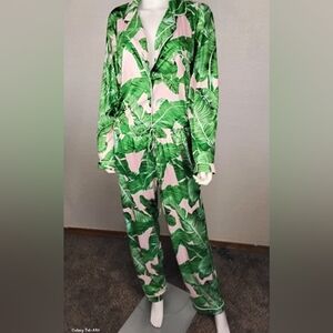 Tropical Green Leaf Print 2 pc pj set